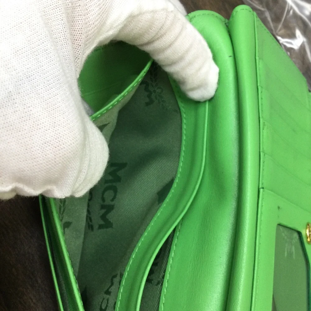 GUC MCM Green Leather Continental Wallet with Gold Accents